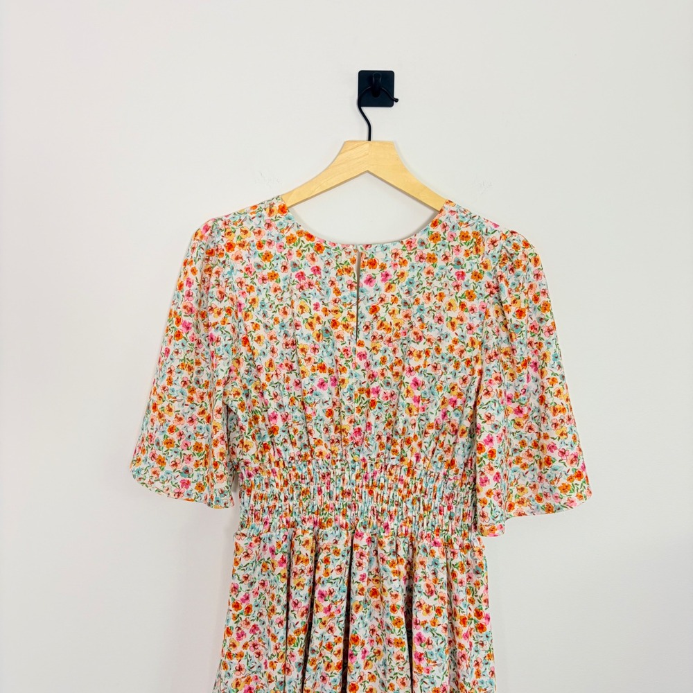 Fourteenth Place Womens Floral Tiered High Low Maxi Dress Smocked Waist Small - Picture 8 of 9